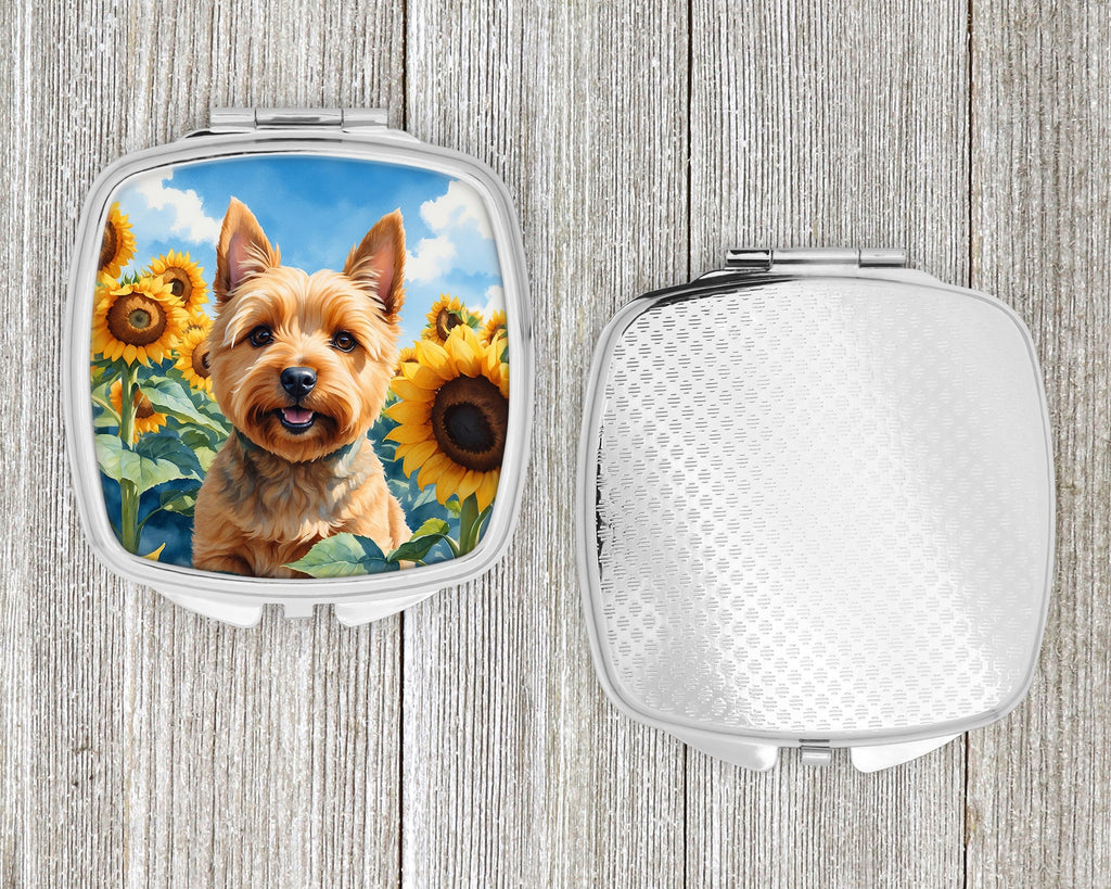 Norwich Terrier in Sunflowers Compact Mirror Decorative Travel Makeup Mirror for Women Girls Gifts Pocket Makeup Mirror Folding Handheld