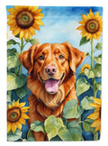 Nova Scotia Duck Toller in Sunflowers House Flag 28x40 Porch Sleeve Pole Decorative Outside Yard Banner Artwork Wall Hanging, Polyester