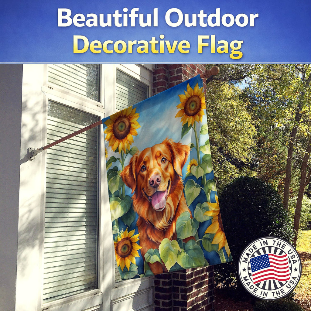 Nova Scotia Duck Toller in Sunflowers House Flag 28x40 Porch Sleeve Pole Decorative Outside Yard Banner Artwork Wall Hanging, Polyester