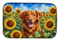 Nova Scotia Duck Toller in Sunflowers Dish Drying Mat Absorbent Dish Drying Mat Pad for Kitchen Counter Dish Drainer Mat for Countertop, 14 x 21", Multicolor