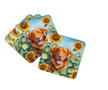 Nova Scotia Duck Toller in Sunflowers Foam Coasters Set of 4 Cup Coasters for Indoor Outdoor, Tabletop Protection, Anti Slip, Mouse pad Material
