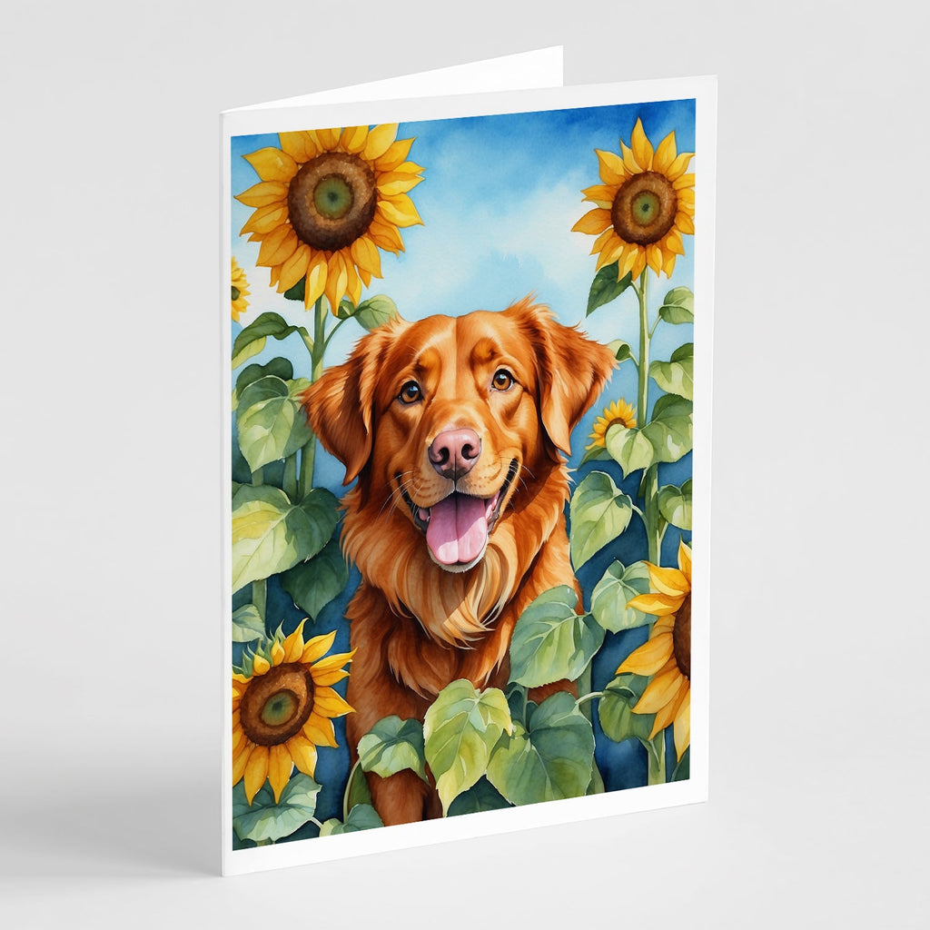 Nova Scotia Duck Toller in Sunflowers Greeting Cards Pack of 8 Blank Cards with Envelopes Whimsical A7 Size 5x7