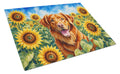 Nova Scotia Duck Toller in Sunflowers Cutting Board Tempered Glass Kitchen Cutting Surface, Heat Resistant Chopping Board with Non-Slip Feet, Decorative Food Prep & Serving