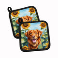 Nova Scotia Duck Toller in Sunflowers Pot Holder Set of 2 Heat Resistant Quilted Hot Pads 7.5 x 7.5 Inch, Insulated Kitchen Trivets for Cooking & Baking