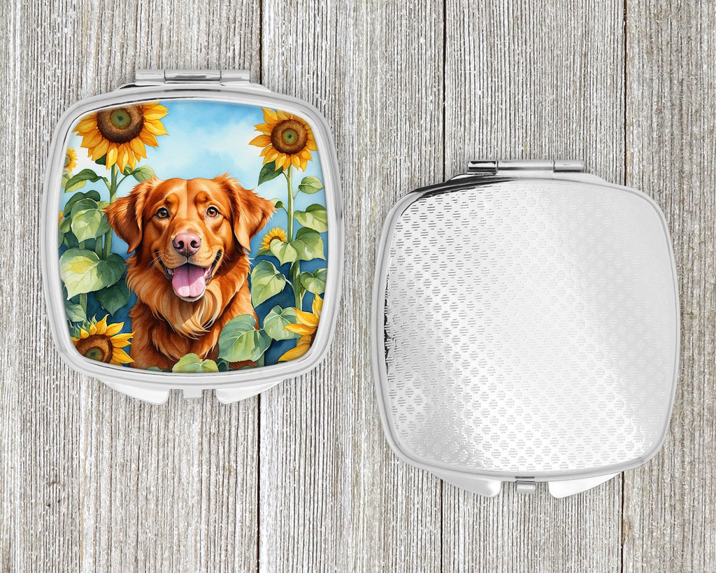 Nova Scotia Duck Toller in Sunflowers Compact Mirror Decorative Travel Makeup Mirror for Women Girls Gifts Pocket Makeup Mirror Folding Handheld