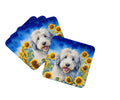 Old English Sheepdog in Sunflowers Foam Coasters Set of 4 Cup Coasters for Indoor Outdoor, Tabletop Protection, Anti Slip, Mouse pad Material