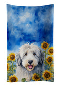 Old English Sheepdog in Sunflowers Kitchen Towel Velour Plush Front and Cotton Loop Back Machine Washable