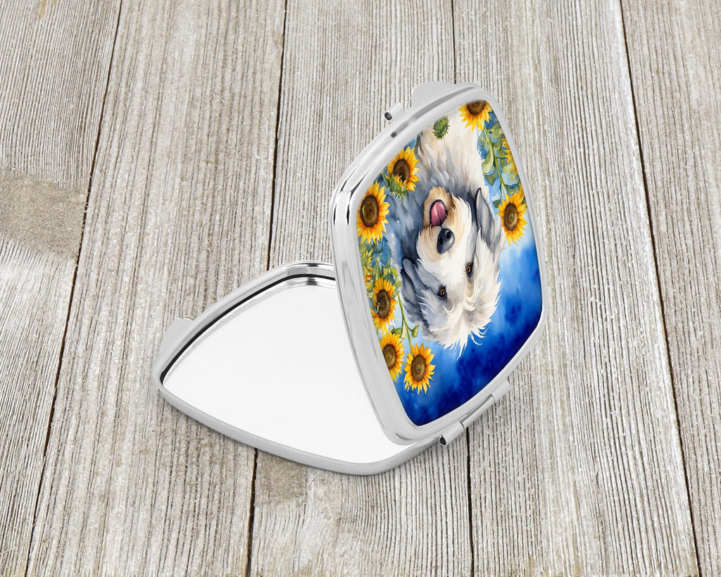 Old English Sheepdog in Sunflowers Compact Mirror Decorative Travel Makeup Mirror for Women Girls Gifts Pocket Makeup Mirror Folding Handheld
