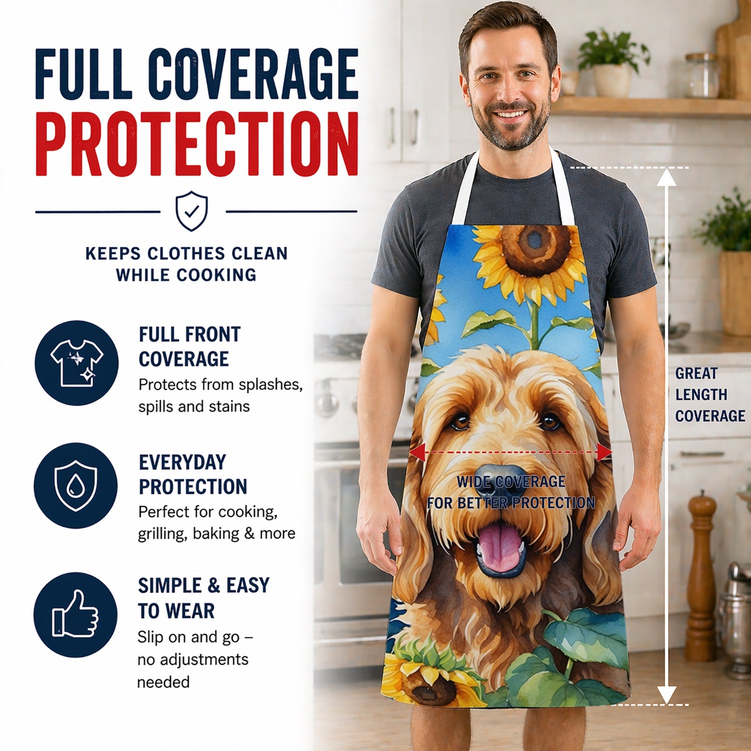 Otterhound in Sunflowers Apron Cooking Kitchen Server Baking Crafts Gardening for Adult Women Men, Unisex, Large, Multicolor