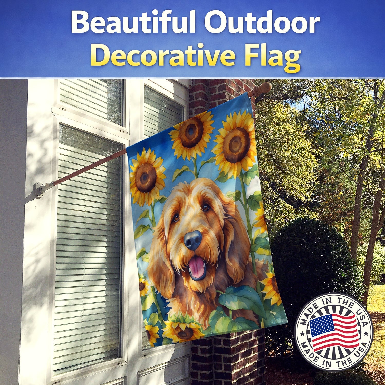 Otterhound in Sunflowers House Flag 28x40 Porch Sleeve Pole Decorative Outside Yard Banner Artwork Wall Hanging, Polyester