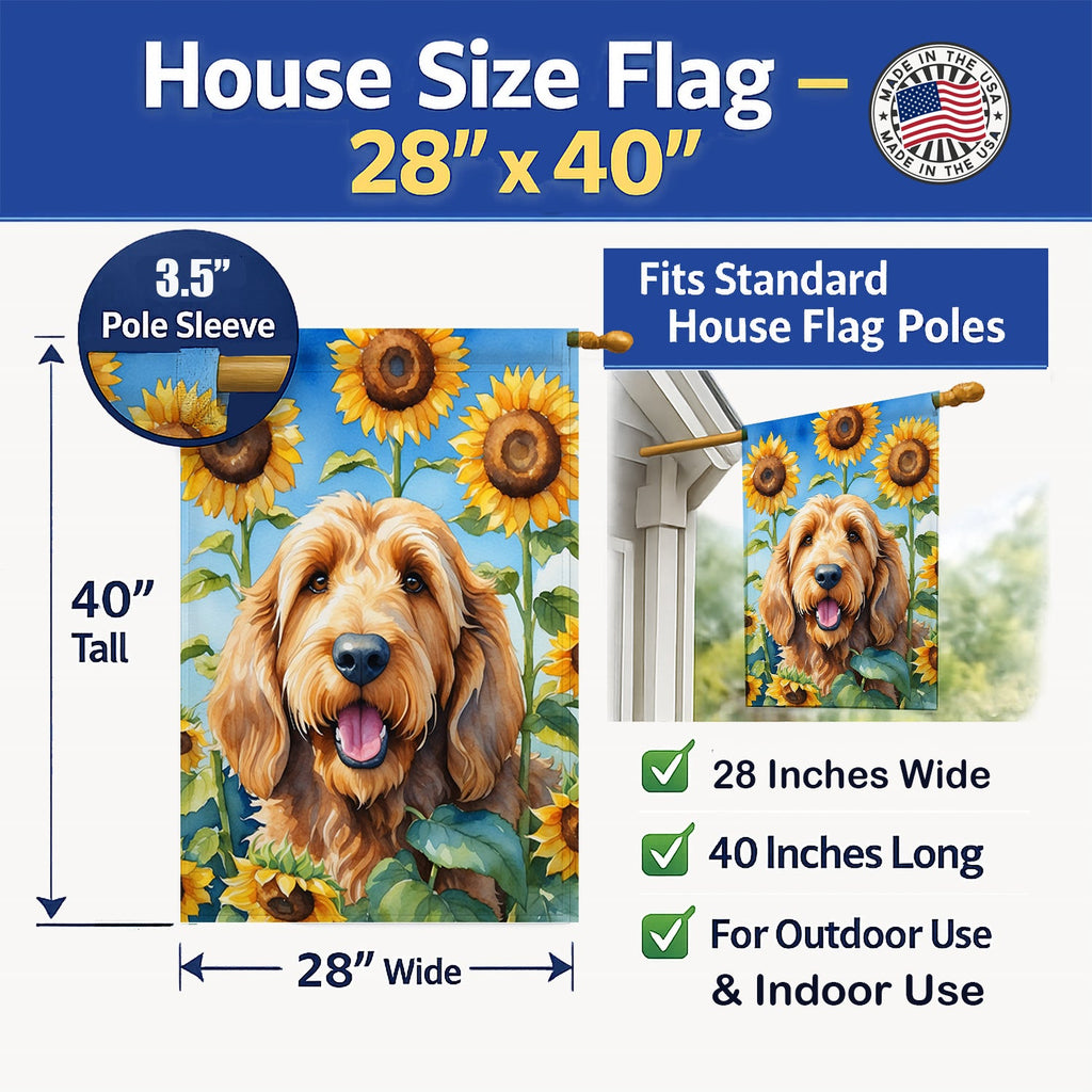 Otterhound in Sunflowers House Flag 28x40 Porch Sleeve Pole Decorative Outside Yard Banner Artwork Wall Hanging, Polyester