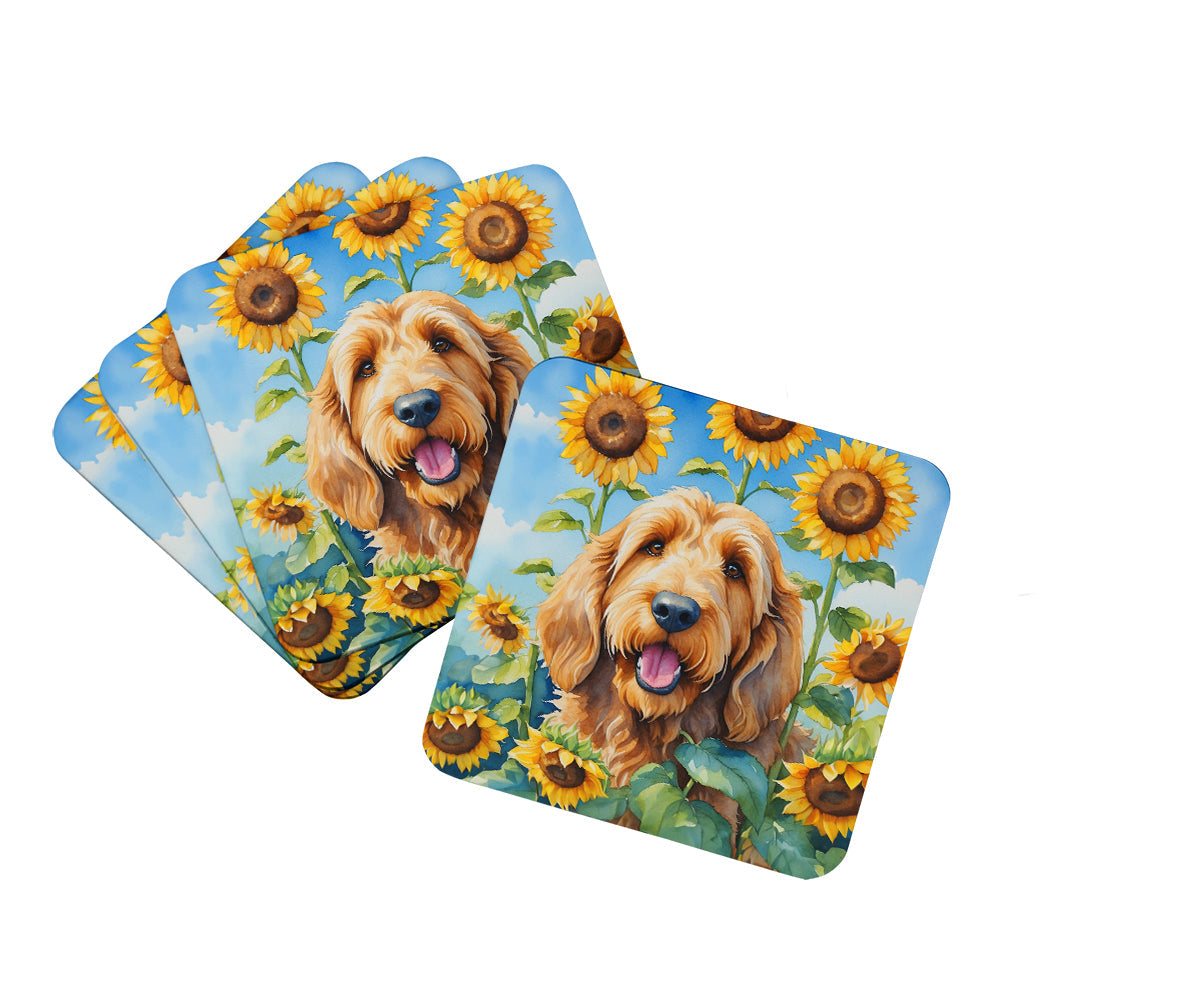 Otterhound in Sunflowers Foam Coasters Set of 4 Cup Coasters for Indoor Outdoor, Tabletop Protection, Anti Slip, Mouse pad Material