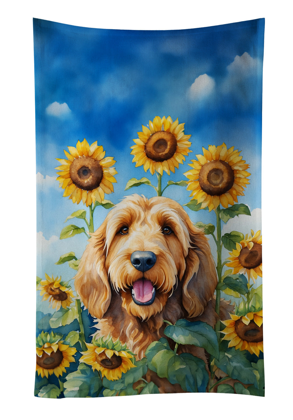 Otterhound in Sunflowers Kitchen Towel Velour Plush Front and Cotton Loop Back Machine Washable