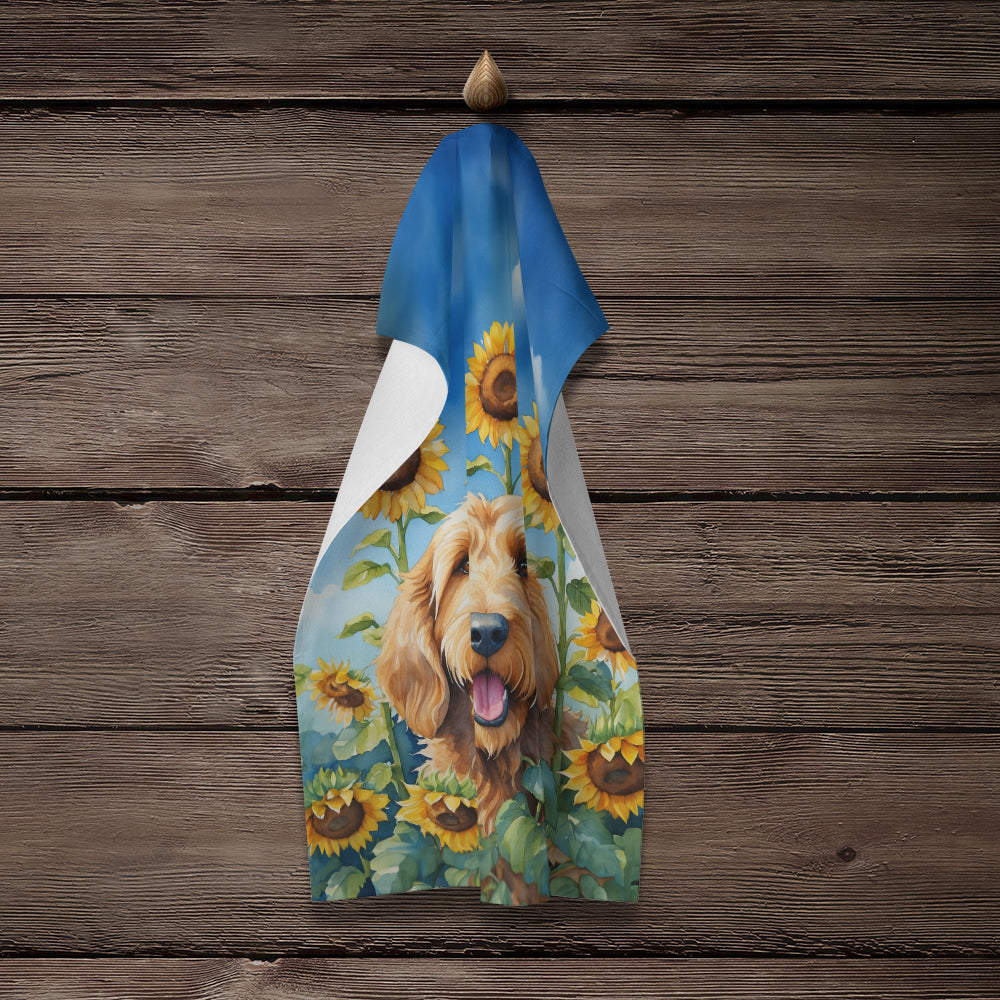 Otterhound in Sunflowers Kitchen Towel Velour Plush Front and Cotton Loop Back Machine Washable