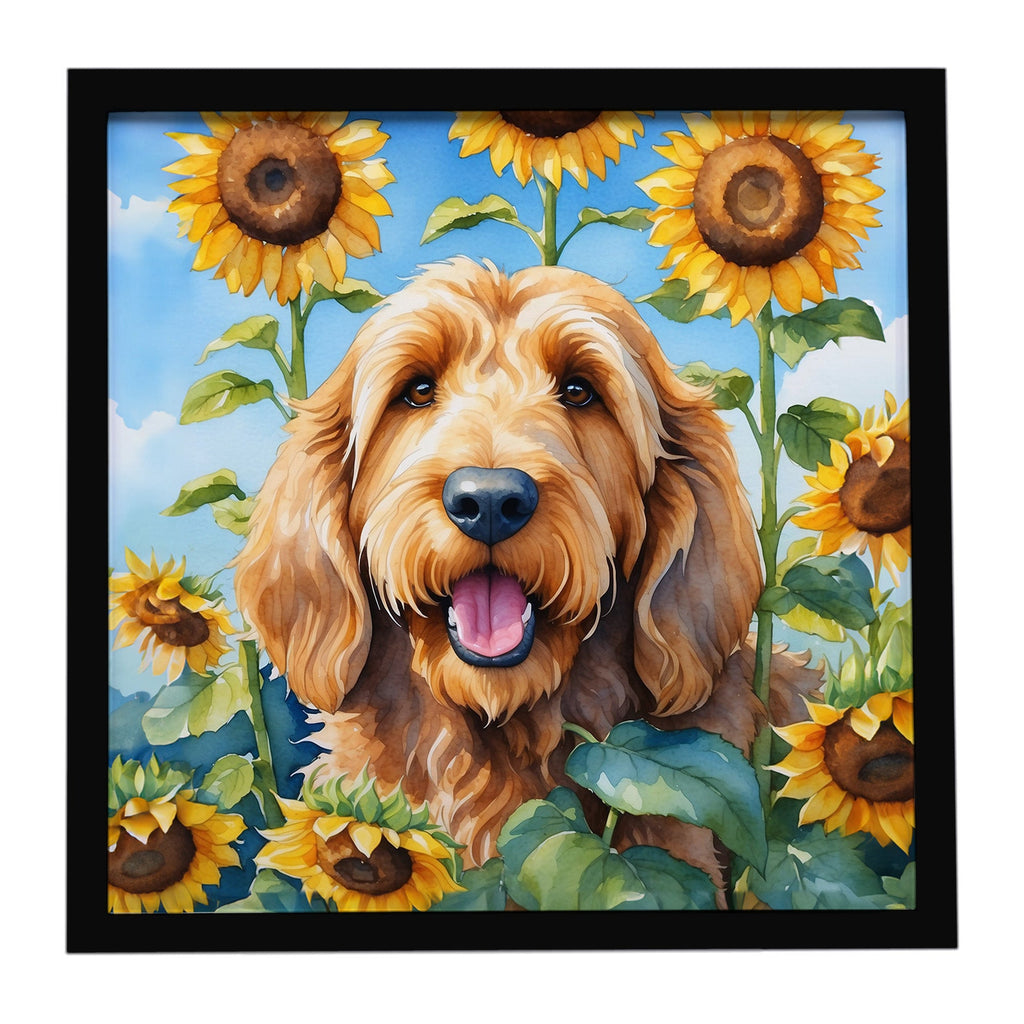 Otterhound in Sunflowers Framed Metal Print Bathroom, Kitchen, Office, Home Decor Wall Art Ready to Hang, Square, 8X8