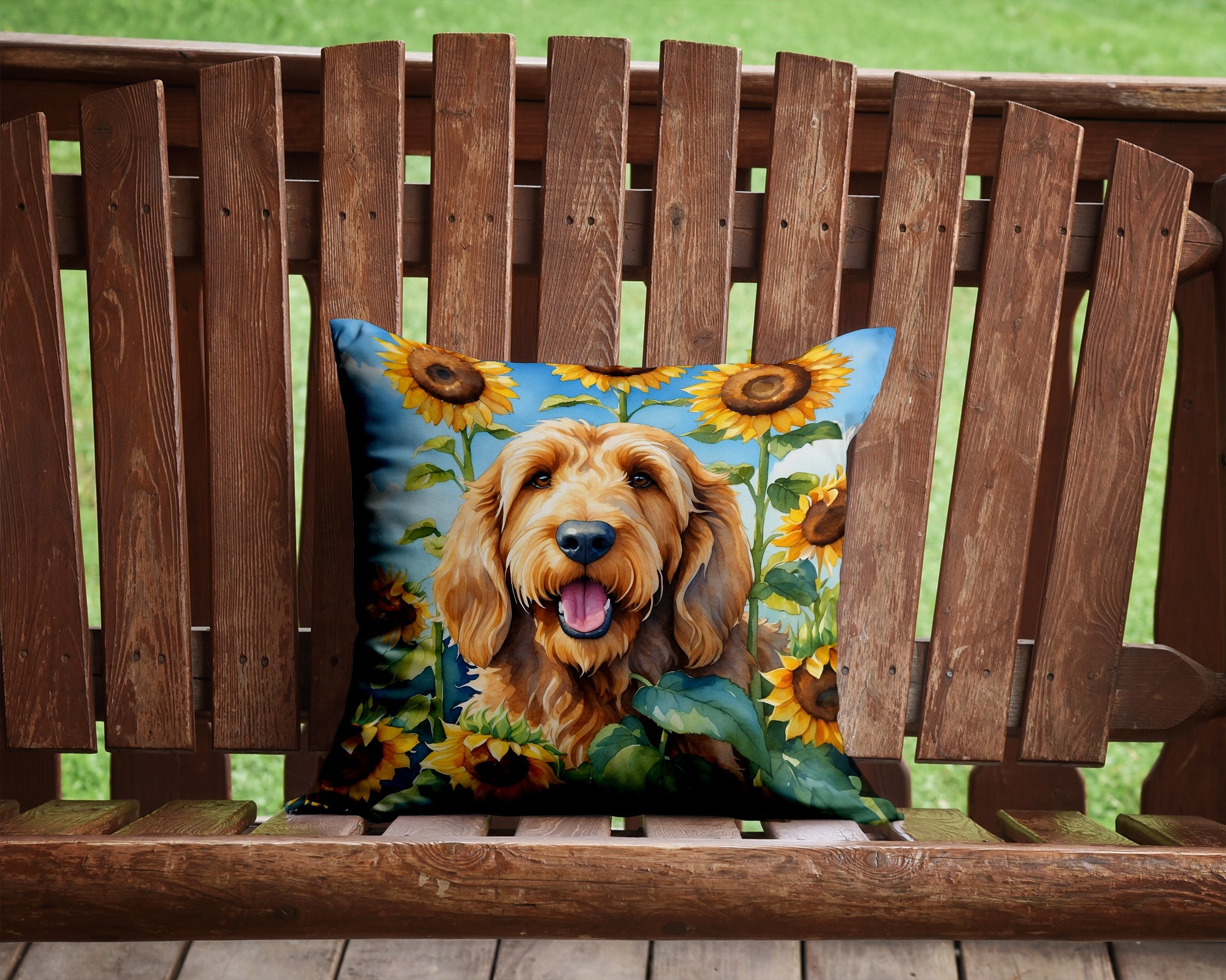 Otterhound in Sunflowers Decorative Throw Pillow 14x14 Indoor Outdoor Accent Cushion, Fabric Cover with Insert for Sofa, Bed, Porch & Living Room