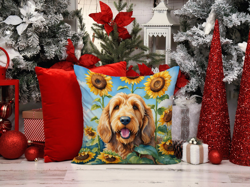 Otterhound in Sunflowers Decorative Throw Pillow 14x14 Indoor Outdoor Accent Cushion, Fabric Cover with Insert for Sofa, Bed, Porch & Living Room