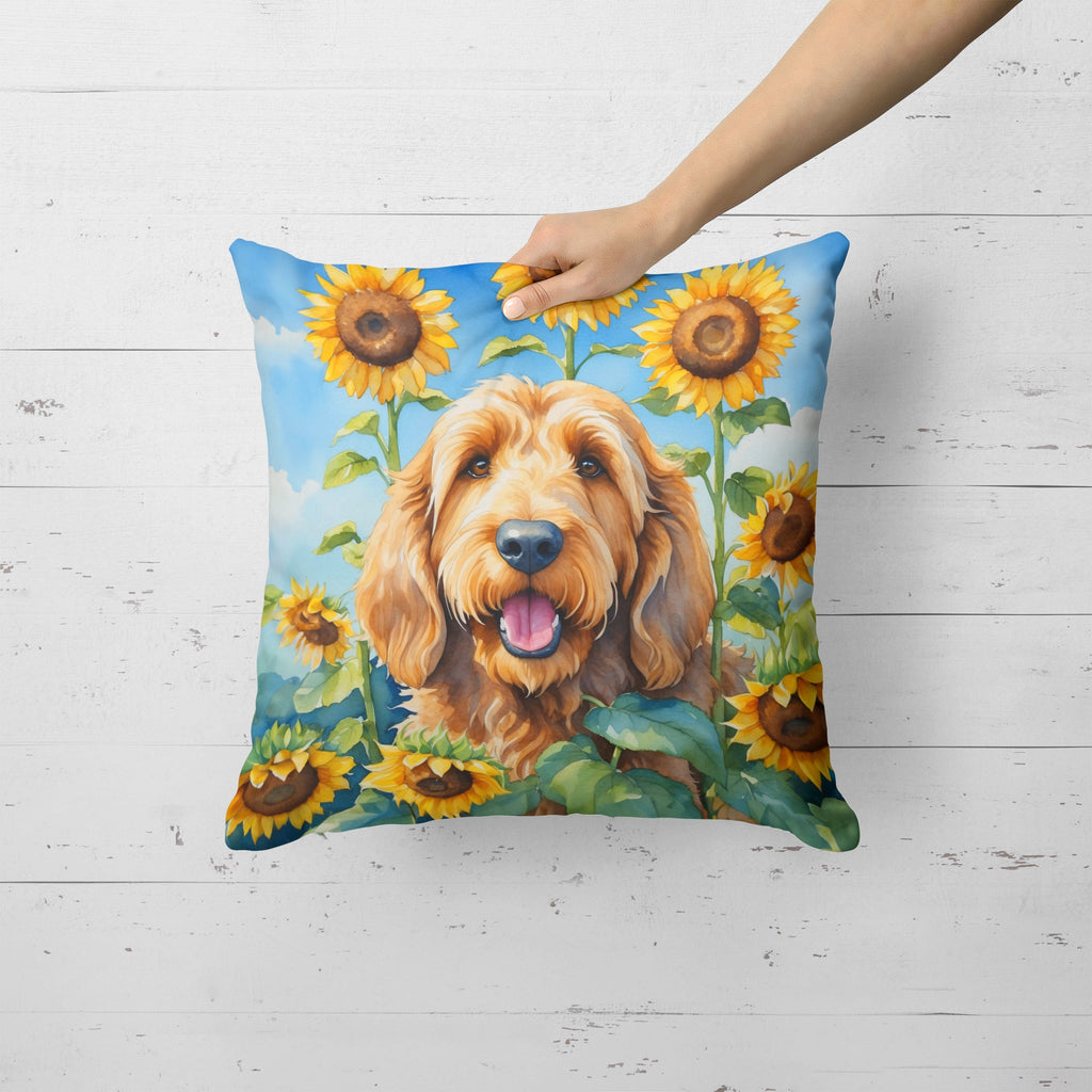 Otterhound in Sunflowers Decorative Throw Pillow 18x18 Indoor Outdoor Accent Cushion, Fabric Cover with Insert for Sofa, Bed, Porch & Living Room