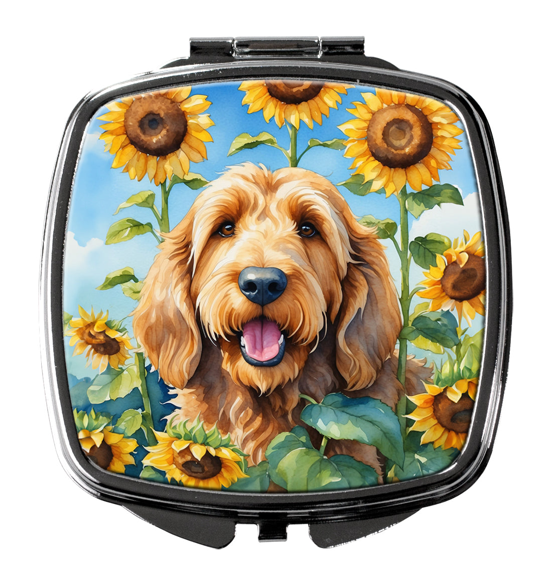 Otterhound in Sunflowers Compact Mirror Decorative Travel Makeup Mirror for Women Girls Gifts Pocket Makeup Mirror Folding Handheld