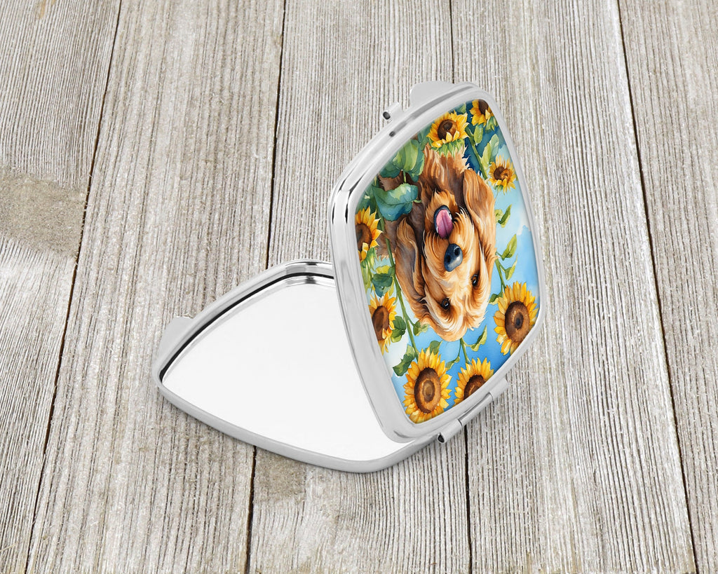 Otterhound in Sunflowers Compact Mirror Decorative Travel Makeup Mirror for Women Girls Gifts Pocket Makeup Mirror Folding Handheld