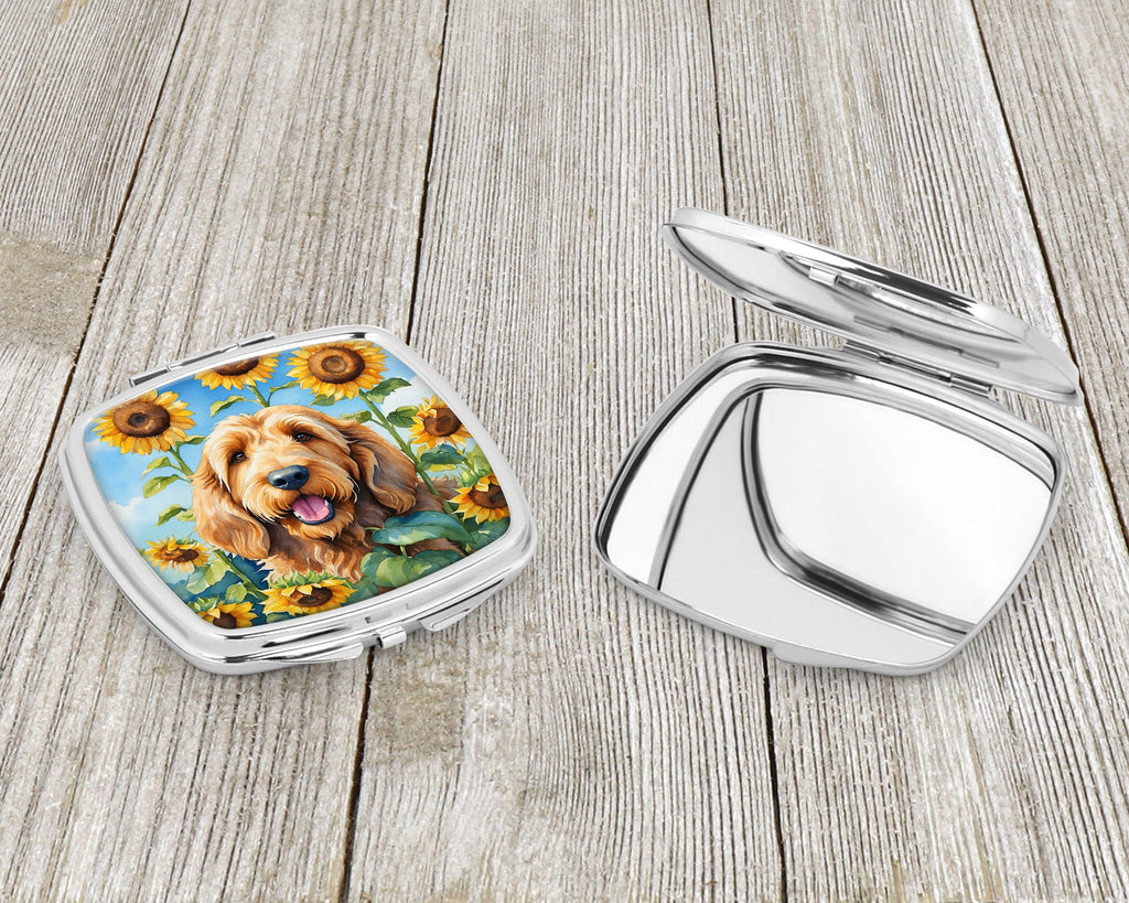 Otterhound in Sunflowers Compact Mirror Decorative Travel Makeup Mirror for Women Girls Gifts Pocket Makeup Mirror Folding Handheld