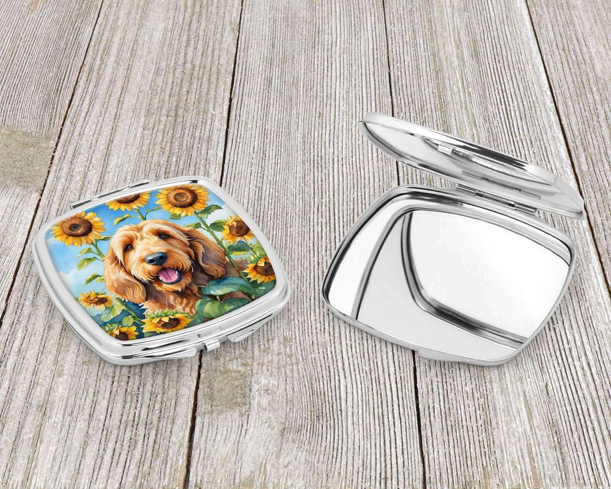 Otterhound in Sunflowers Compact Mirror Decorative Travel Makeup Mirror for Women Girls Gifts Pocket Makeup Mirror Folding Handheld