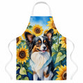 Papillon in Sunflowers Apron Cooking Kitchen Server Baking Crafts Gardening for Adult Women Men, Unisex, Large, Multicolor
