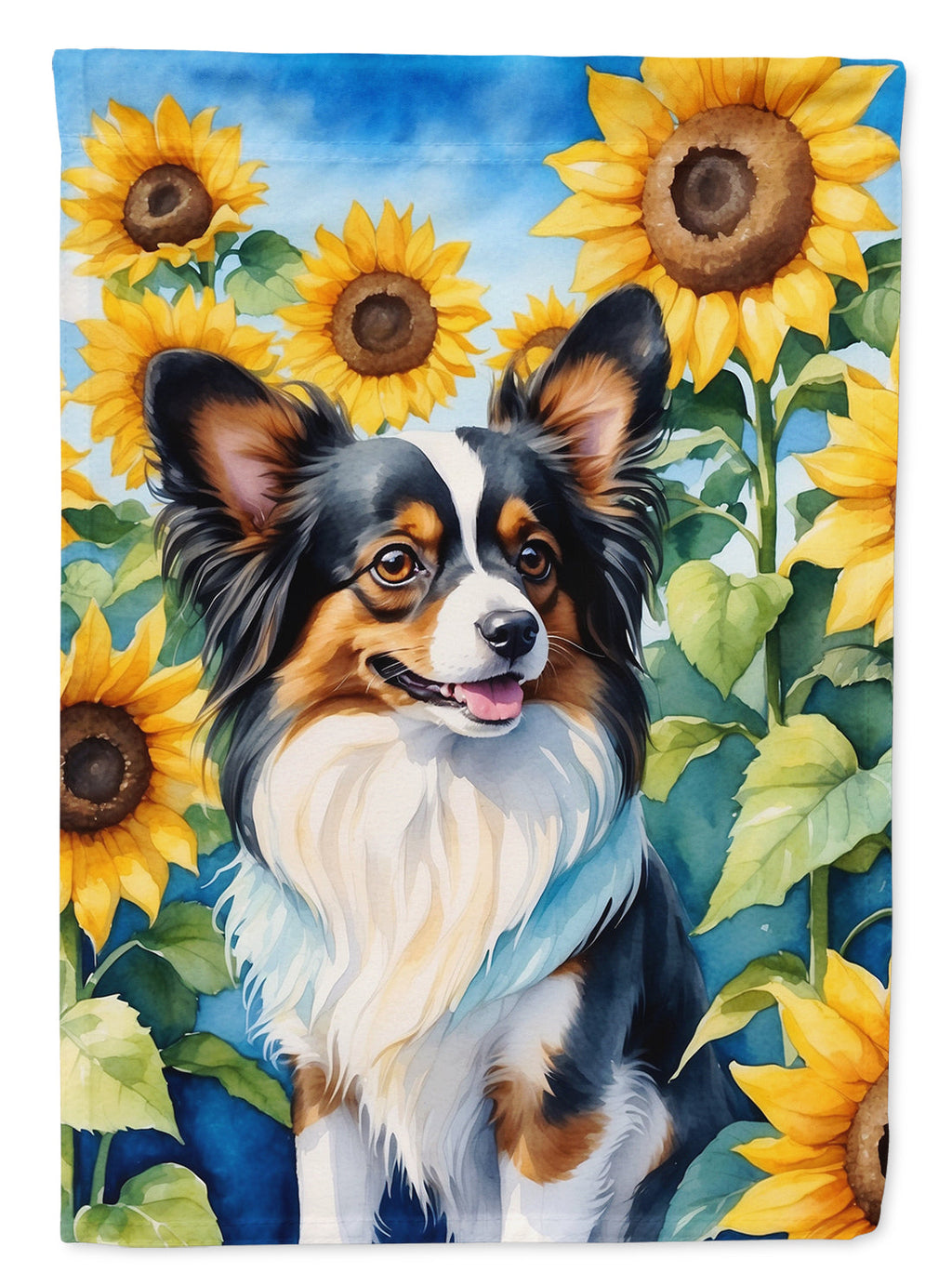 Papillon in Sunflowers House Flag 28x40 Porch Sleeve Pole Decorative Outside Yard Banner Artwork Wall Hanging, Polyester