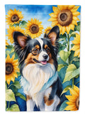 Papillon in Sunflowers House Flag 28x40 Porch Sleeve Pole Decorative Outside Yard Banner Artwork Wall Hanging, Polyester