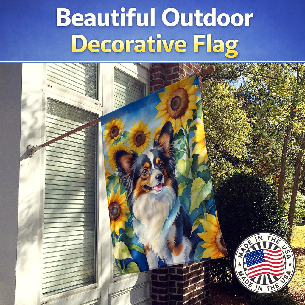 Papillon in Sunflowers House Flag 28x40 Porch Sleeve Pole Decorative Outside Yard Banner Artwork Wall Hanging, Polyester