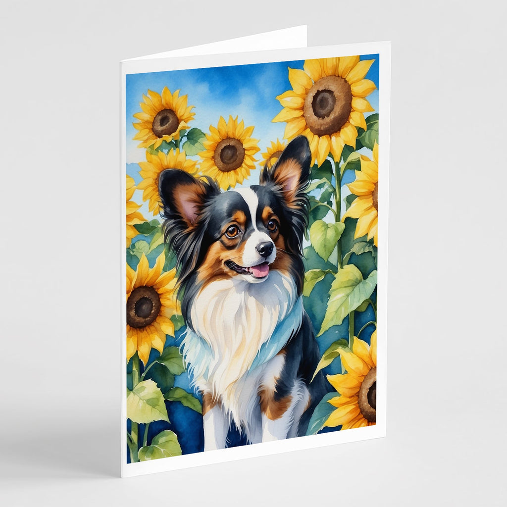 Papillon in Sunflowers Greeting Cards Pack of 8 Blank Cards with Envelopes Whimsical A7 Size 5x7