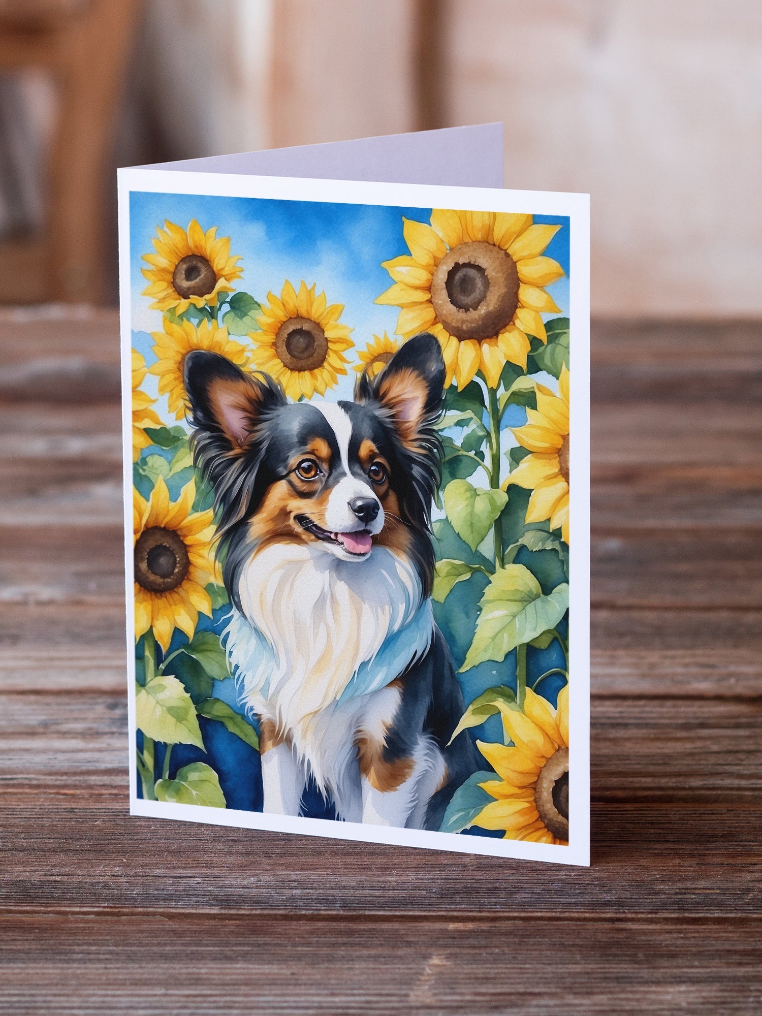 Papillon in Sunflowers Greeting Cards Pack of 8 Blank Cards with Envelopes Whimsical A7 Size 5x7