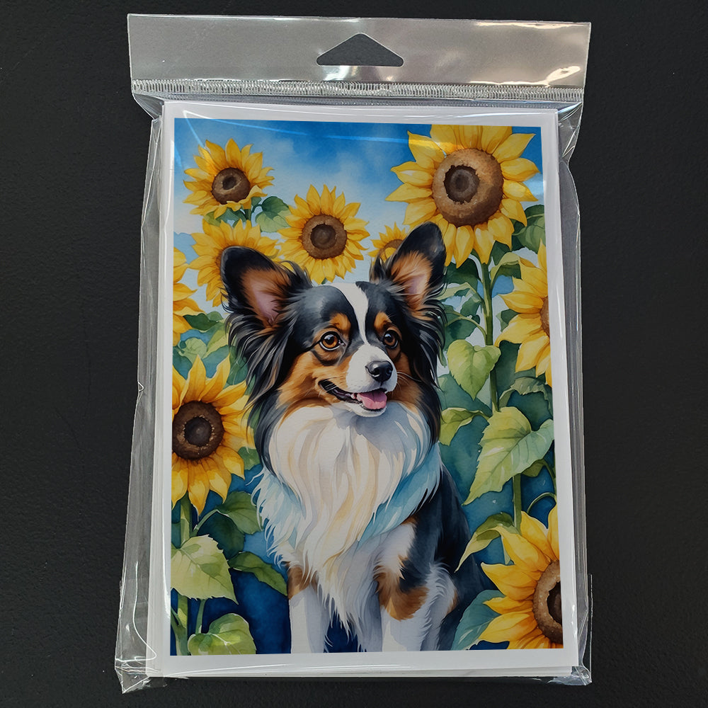 Papillon in Sunflowers Greeting Cards Pack of 8 Blank Cards with Envelopes Whimsical A7 Size 5x7