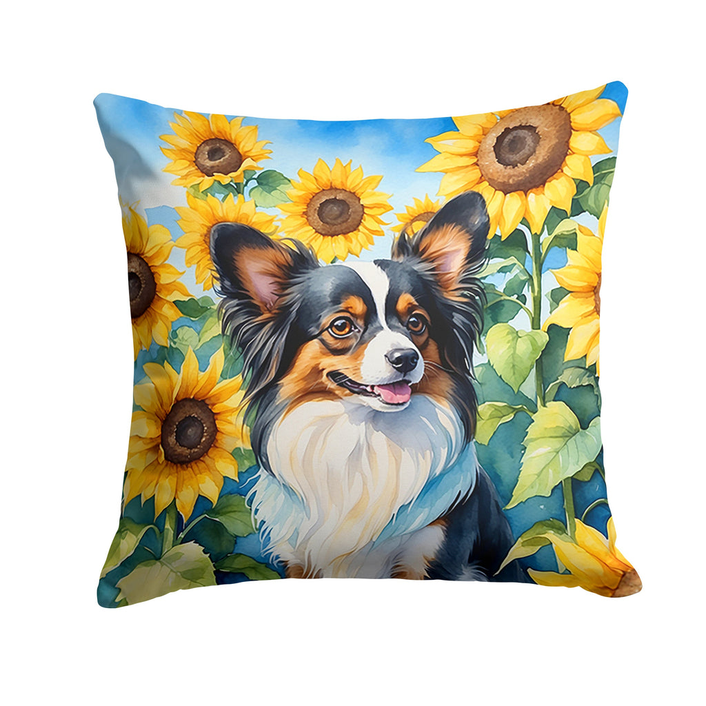 Papillon in Sunflowers Decorative Throw Pillow 18x18 Indoor Outdoor Accent Cushion, Fabric Cover with Insert for Sofa, Bed, Porch & Living Room