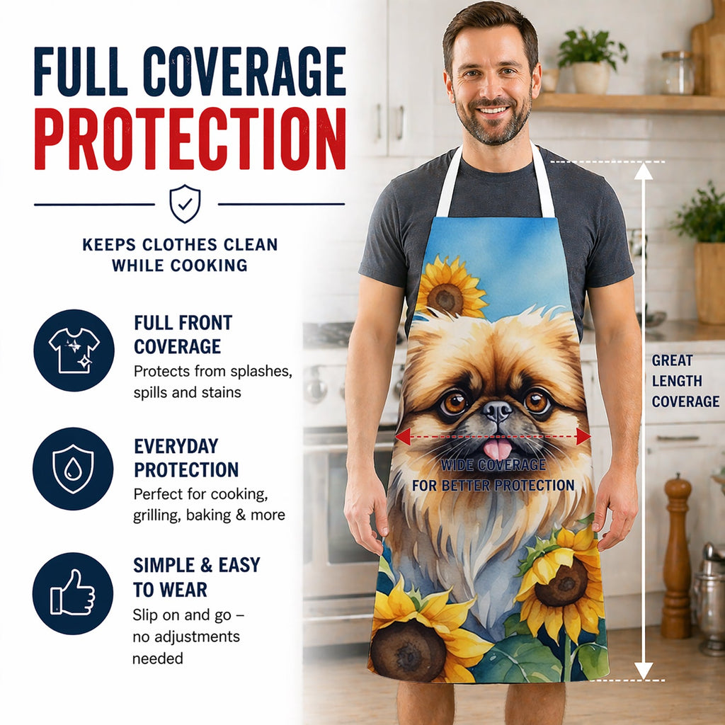 Pekingese in Sunflowers Apron Cooking Kitchen Server Baking Crafts Gardening for Adult Women Men, Unisex, Large, Multicolor