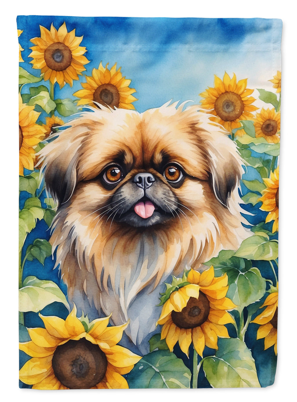 Pekingese in Sunflowers House Flag 28x40 Porch Sleeve Pole Decorative Outside Yard Banner Artwork Wall Hanging, Polyester