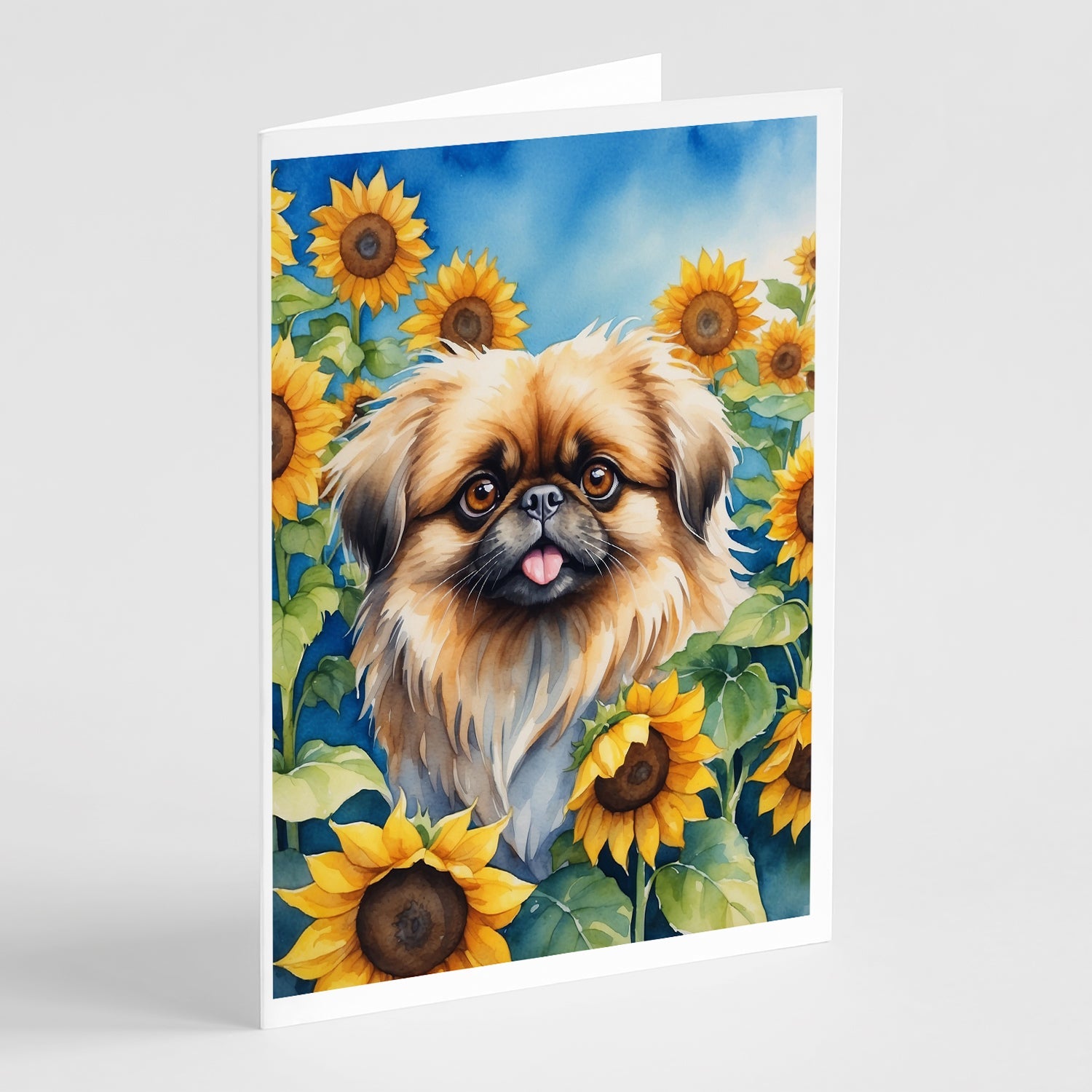 Pekingese in Sunflowers Greeting Cards Pack of 8 Blank Cards with Envelopes Whimsical A7 Size 5x7