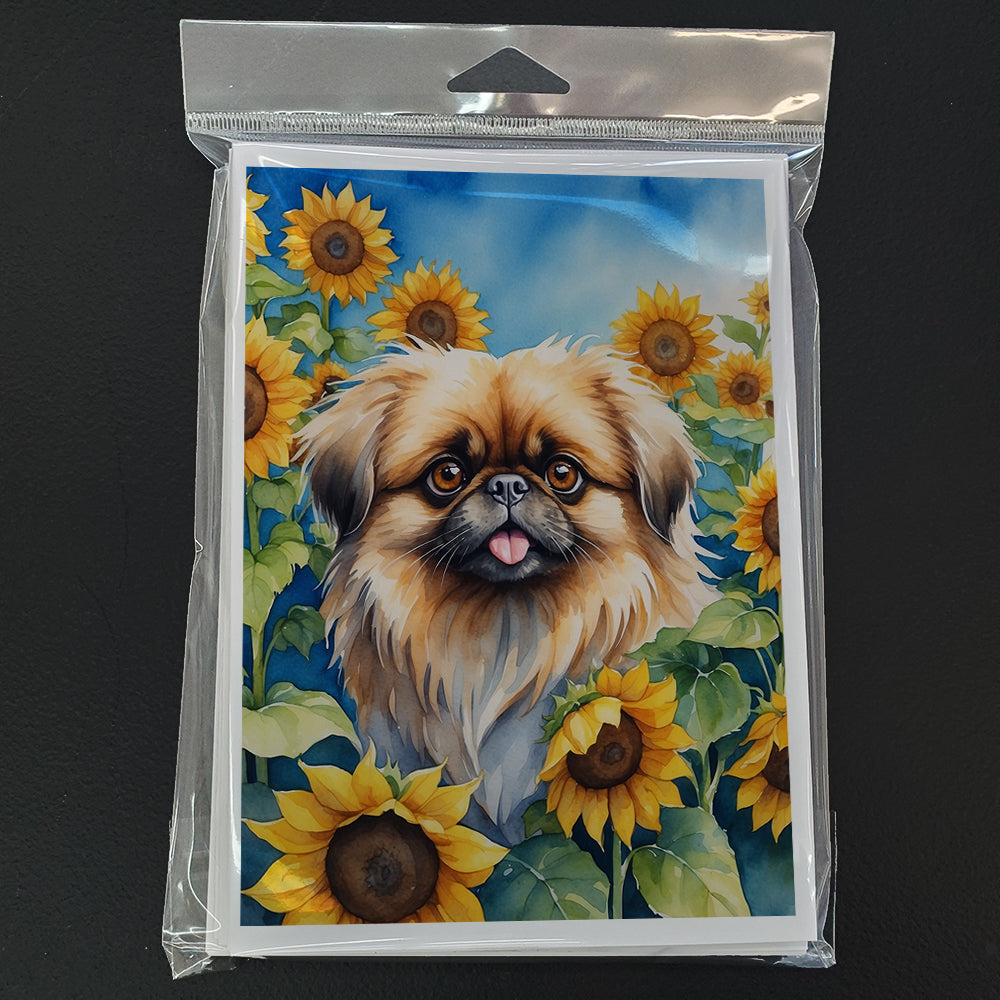 Pekingese in Sunflowers Greeting Cards Pack of 8 Blank Cards with Envelopes Whimsical A7 Size 5x7