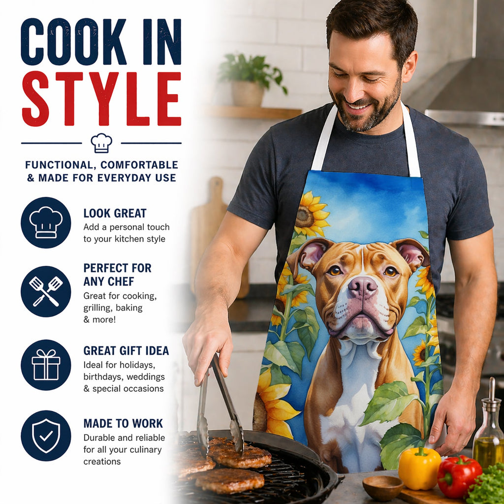 Pit Bull Terrier in Sunflowers Apron Cooking Kitchen Server Baking Crafts Gardening for Adult Women Men, Unisex, Large, Multicolor