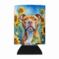 Pit Bull Terrier in Sunflowers Can or Bottle Hugger Cooler Sleeve for Standard 12 oz Cans, Insulated Foam Beer & Soda Can Hugger Reusable