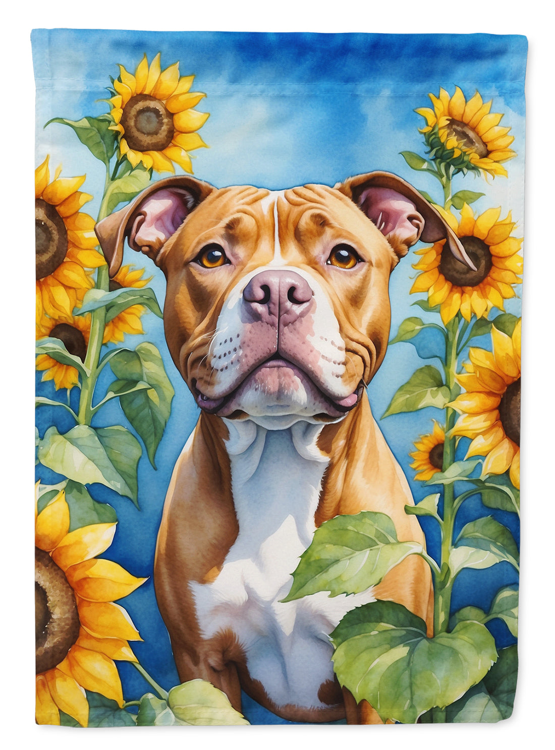 Pit Bull Terrier in Sunflowers House Flag 28x40 Porch Sleeve Pole Decorative Outside Yard Banner Artwork Wall Hanging, Polyester