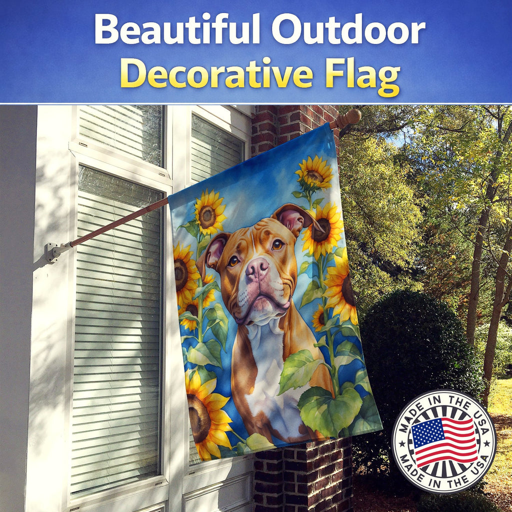 Pit Bull Terrier in Sunflowers House Flag 28x40 Porch Sleeve Pole Decorative Outside Yard Banner Artwork Wall Hanging, Polyester