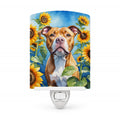 Pit Bull Terrier in Sunflowers Ceramic Night Light Compact, UL-Certified, Ideal for Bedroom, Bathroom, Nursery, Hallway, Kitchen, 6x4x3, Multicolor