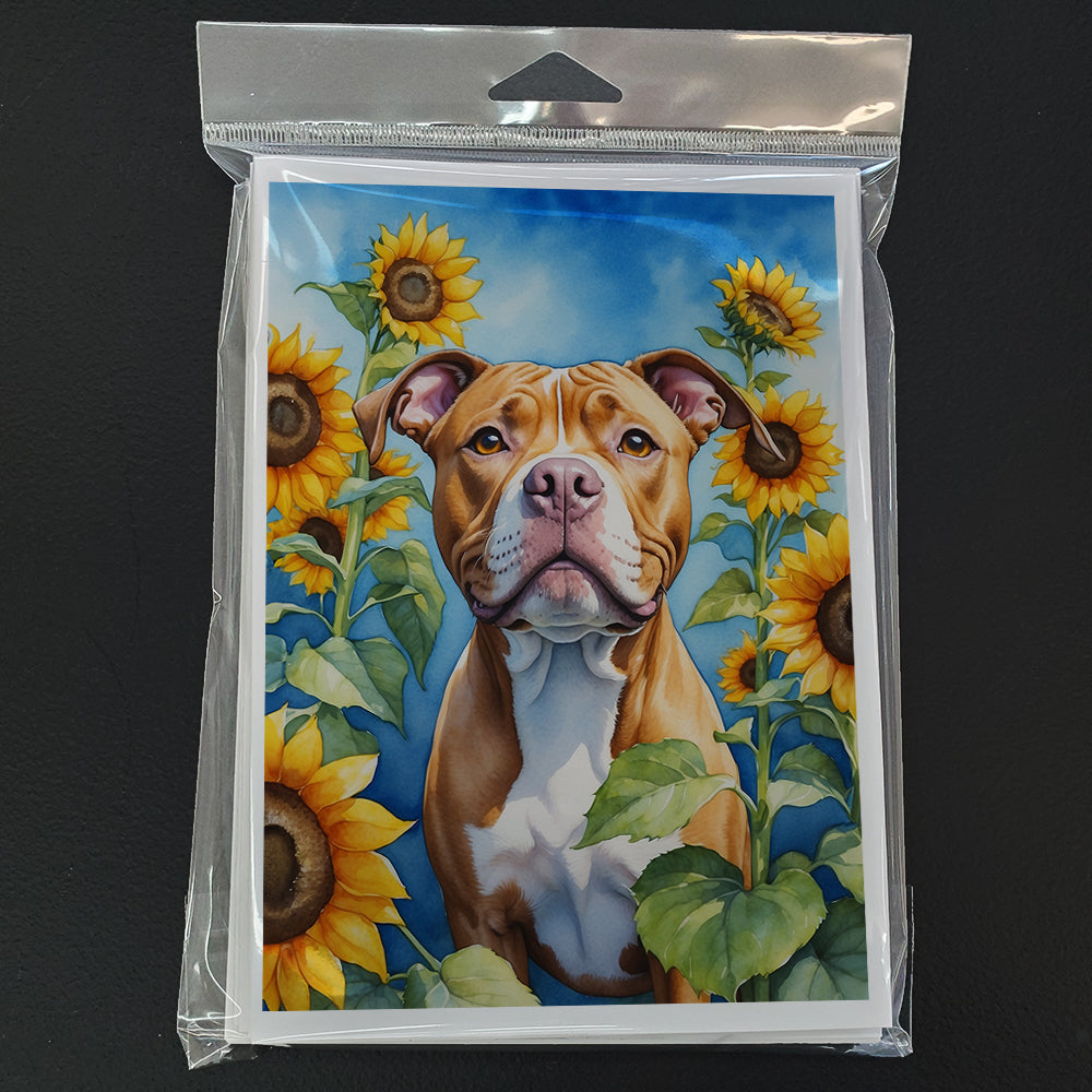 Pit Bull Terrier in Sunflowers Greeting Cards Pack of 8 Blank Cards with Envelopes Whimsical A7 Size 5x7