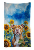 Pit Bull Terrier in Sunflowers Kitchen Towel Velour Plush Front and Cotton Loop Back Machine Washable