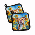 Pit Bull Terrier in Sunflowers Pot Holder Set of 2 Heat Resistant Quilted Hot Pads 7.5 x 7.5 Inch, Insulated Kitchen Trivets for Cooking & Baking