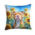 Pit Bull Terrier in Sunflowers Decorative Throw Pillow 14x14 Indoor Outdoor Accent Cushion, Fabric Cover with Insert for Sofa, Bed, Porch & Living Room