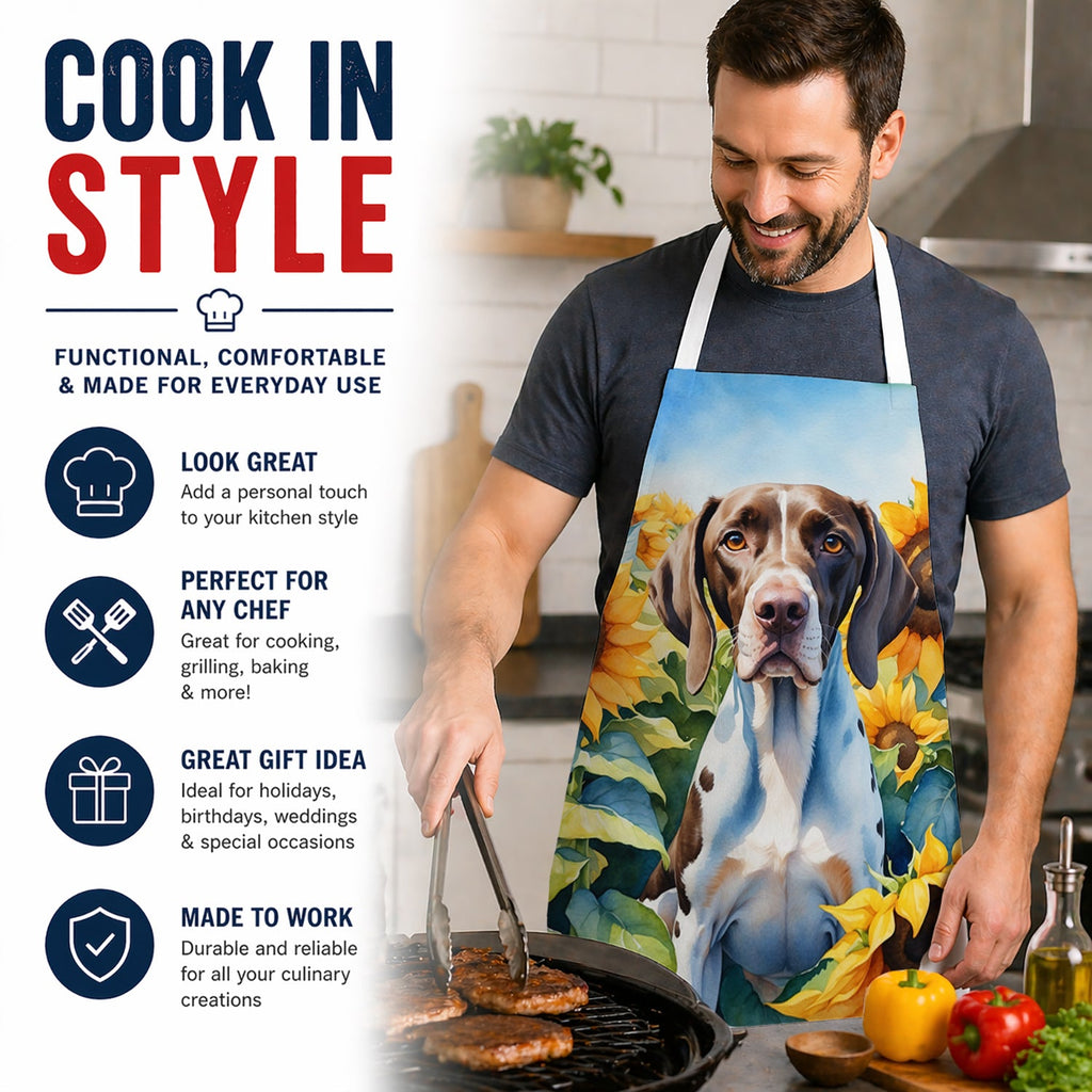 Pointer in Sunflowers Apron Cooking Kitchen Server Baking Crafts Gardening for Adult Women Men, Unisex, Large, Multicolor