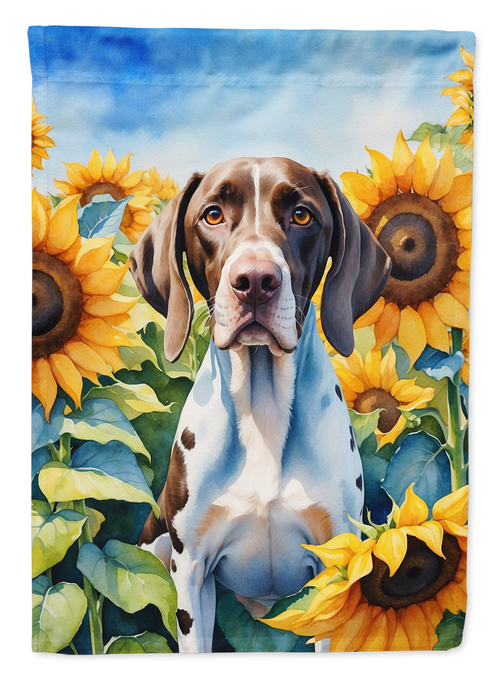 Pointer in Sunflowers House Flag 28x40 Porch Sleeve Pole Decorative Outside Yard Banner Artwork Wall Hanging, Polyester