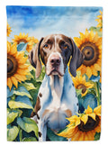 Pointer in Sunflowers House Flag 28x40 Porch Sleeve Pole Decorative Outside Yard Banner Artwork Wall Hanging, Polyester